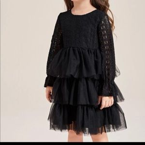 Lace Layered Mesh Black Dress